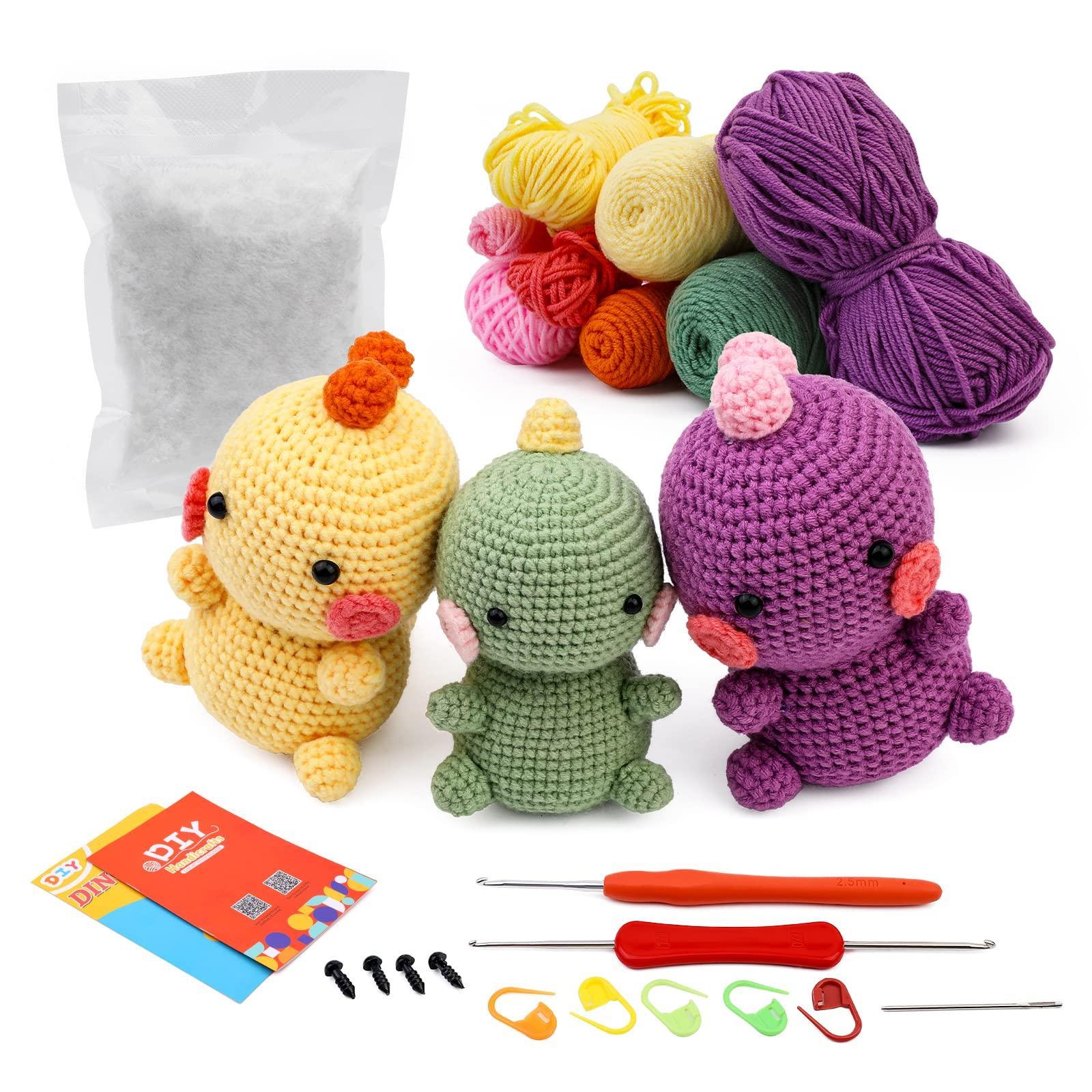 Yellow Green Purple Dinosaur Crochet Kit for Beginners