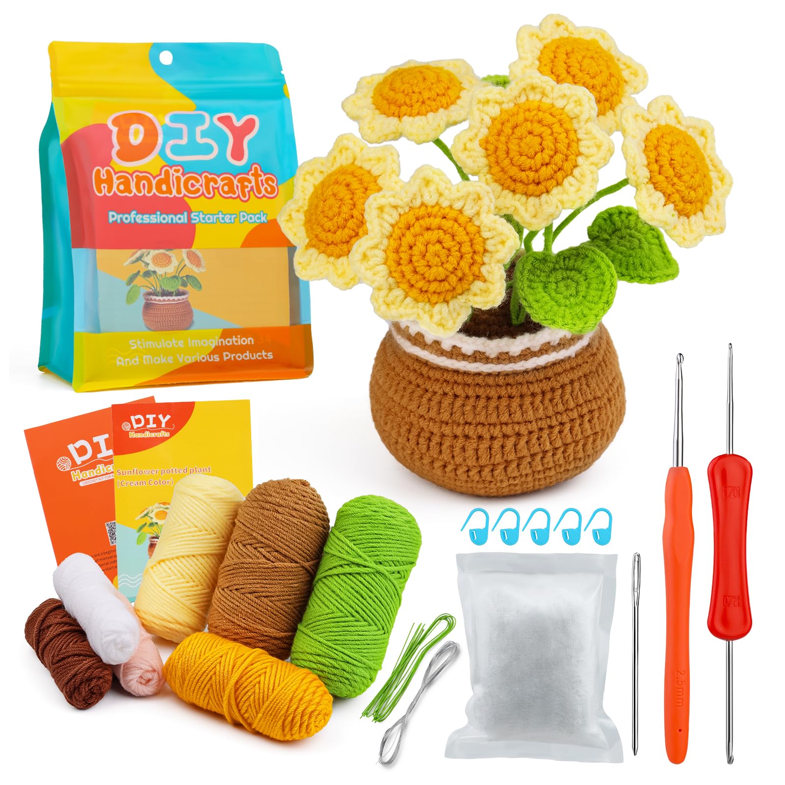UzecPk Beginners Crochet Kit, Cute Flower Crochet Kit for Beginers and  Experts, All in One Crochet Knitting Kit with Step-by-Step Instructions  Video(Sunflower) 
