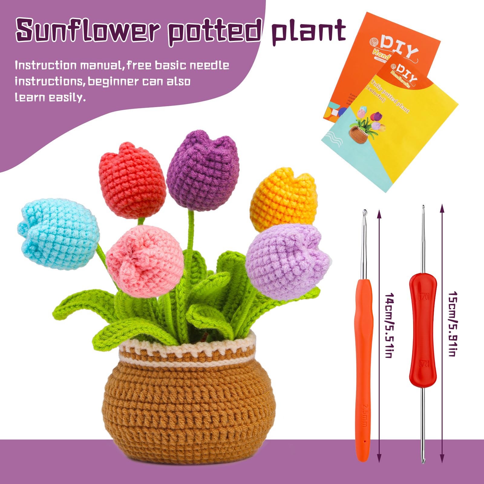 Tulip Flowerpot Crochet Kit Purple&Yellow