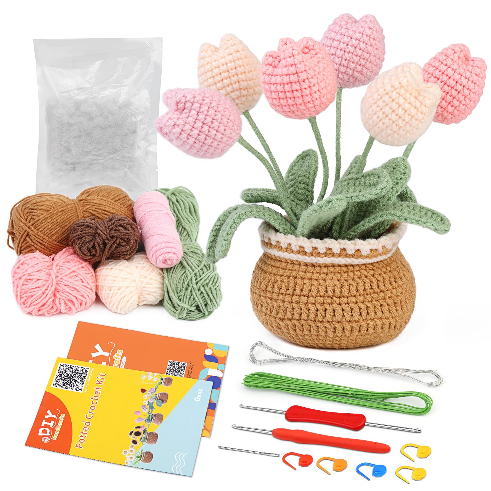 FECLOUD Crochet Knitting Kit for Beginners - Multicolored Potted Tulip for  Beginners Adults, Step-by-Step Video Tutorials, Learn to Knit Kits for