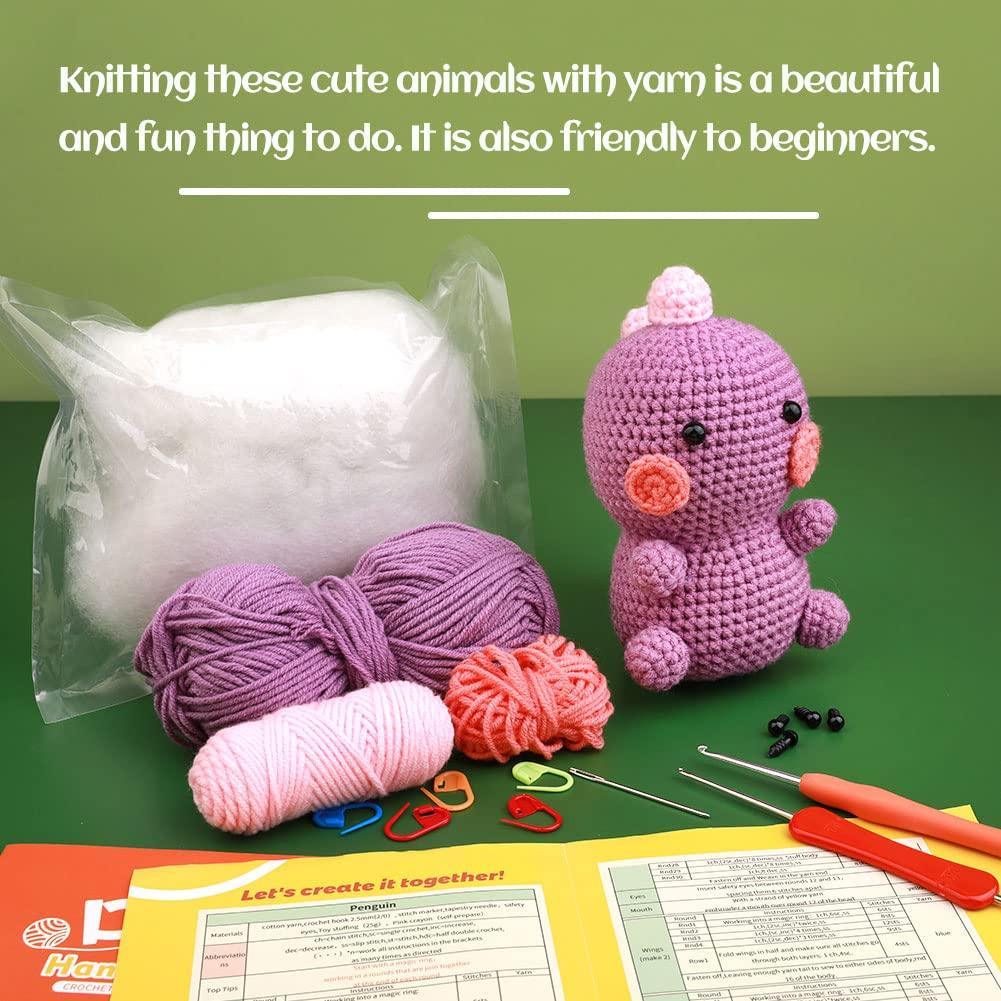 Crochet Kit for Beginners, Dinosaur Crochet Kit, Pink Green
