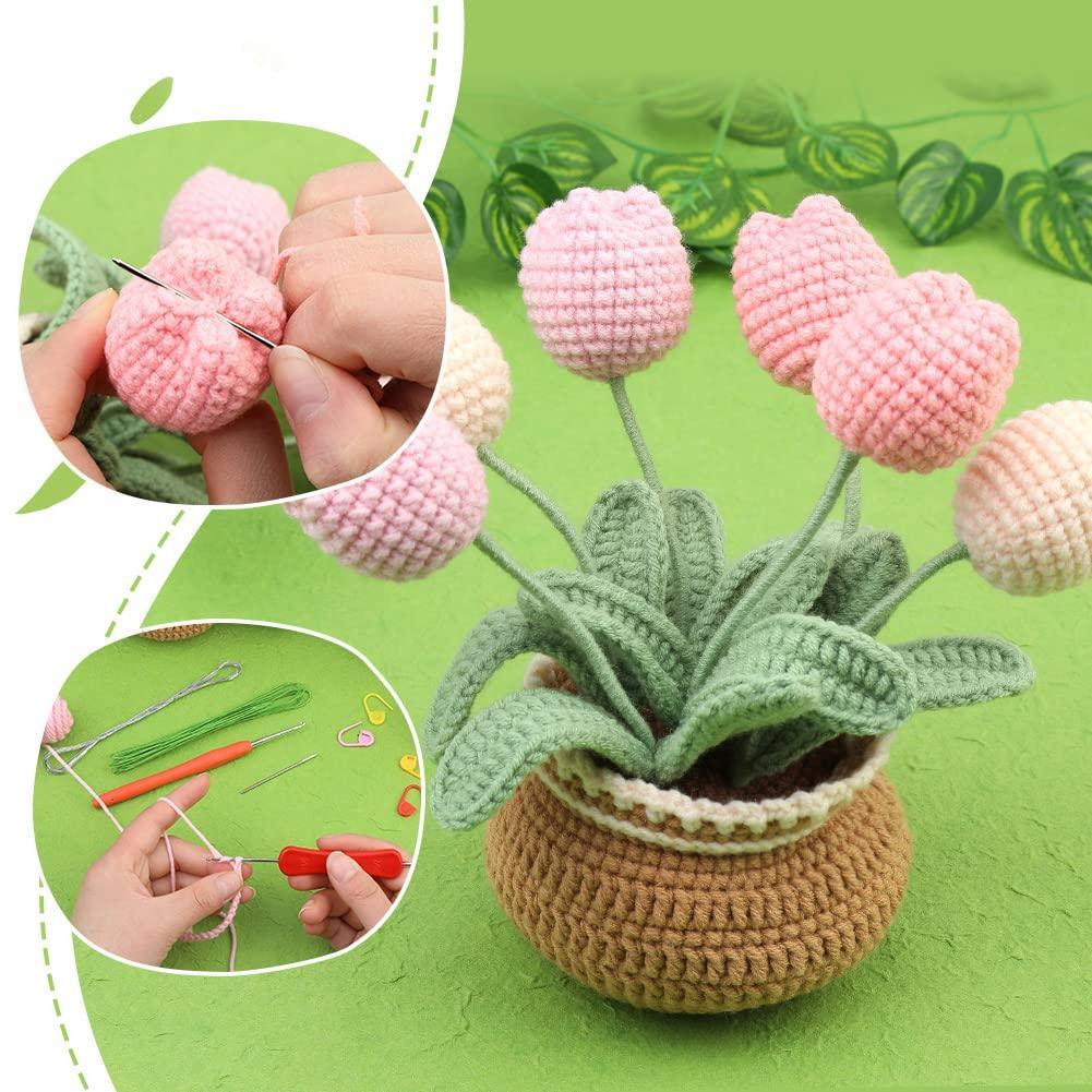 Crochet Flower Crochet Kit Tulip Flowerpot Knitting Kit Handmade Crafts  Lovers