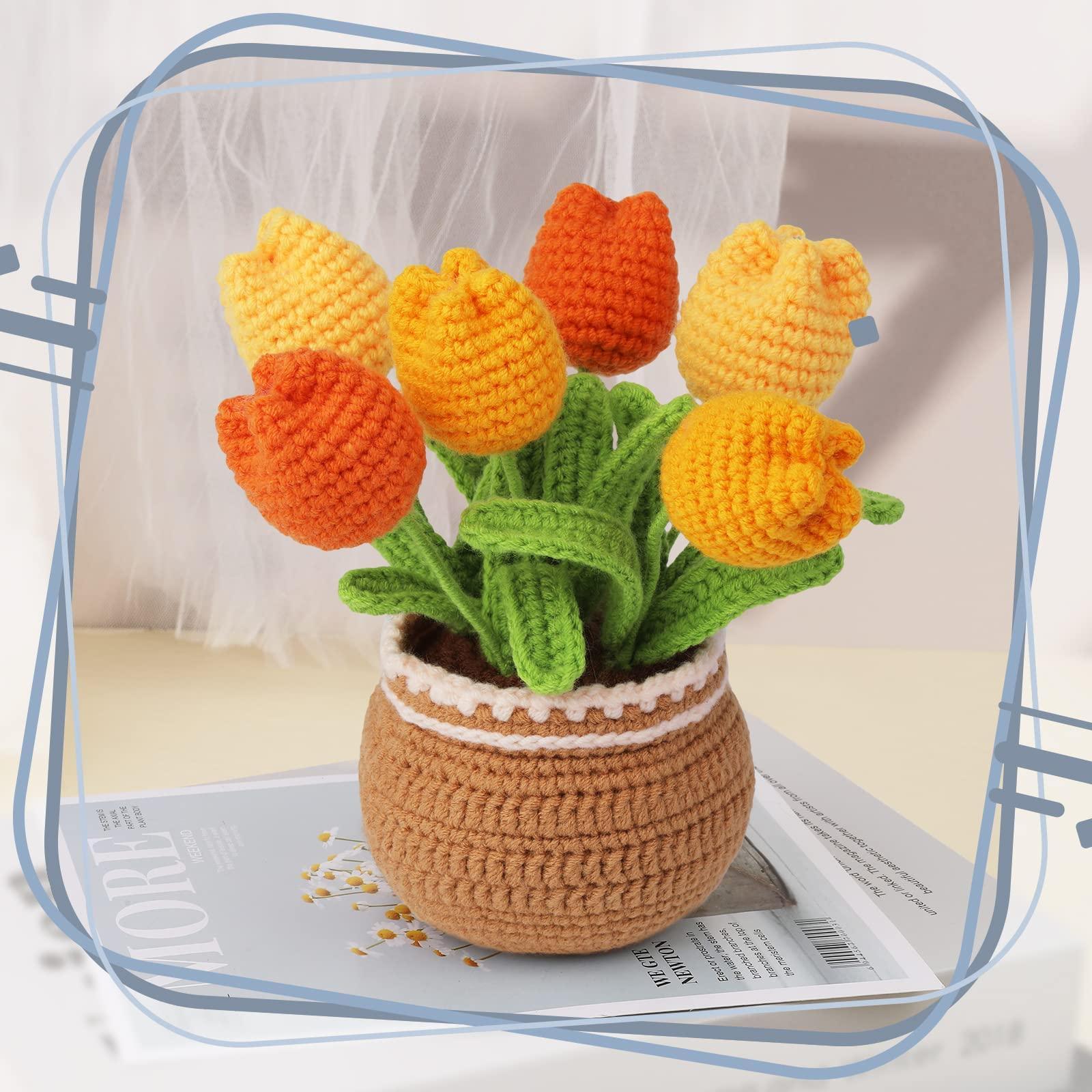 TEHAUX 4 Sets Crochet Bouquet Kit Fresh Flower Bouquet Tulip  Crochet Hook Crochet Kits Crochet Kit for Beginners Adults Knitting Kit  Suit DIY Kits Crochet Flower Yarn Animal Child
